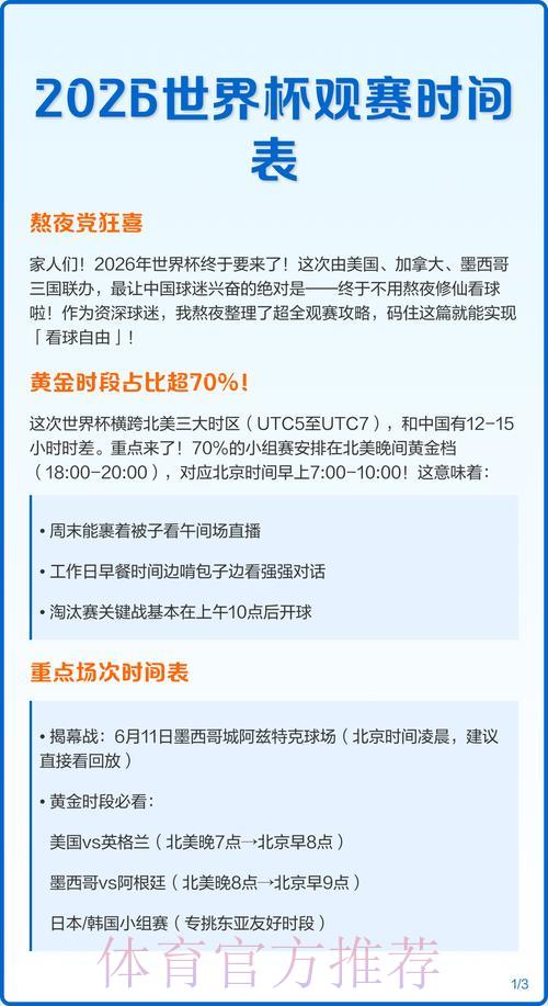 2026世界杯全程直播指南：赛事时间表与收看渠道完整汇总